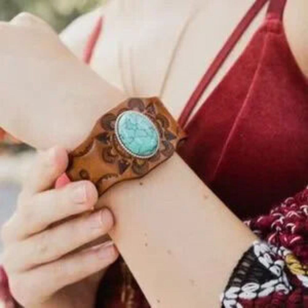 Boho Turquoise Leather Cuff Bracelet